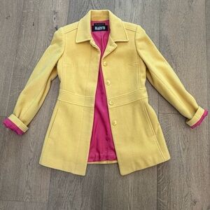 🌱VTG Marvin Richard’s 100% Wool Coat, Sz Small, Yellow/ Pink With Hidden Buttons
